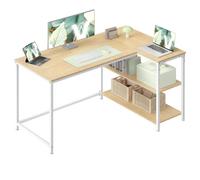 VASAGLE Escritorio en Forma de L, con Estantes Ajustables, 120 x 80 x 76 cm | Mesa de Ordenador, Acero y Aglomerado, para Oficina en Casa, Roble Natural y Blanco Mate, Colección BARNET LWD136Y101