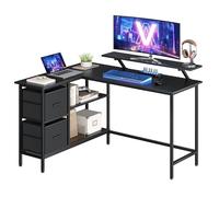 VASAGLE Escritorio en Forma de L, Esquinero, con 2 Amplios Cajones, Mesa con Soporte para Monitor, para Esquina, con Estante Ajustable, para Oficina Casa, Negro Ébano LWD098B56