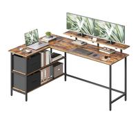 VASAGLE Escritorio en Forma de L, Esquinero, con 2 Amplios Cajones, Mesa con Soporte para Monitor, para Esquina, con Estante Ajustable, para Oficina Casa, 155 x 105 cm, Marrón Rústico LWD129K101