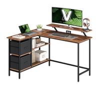 VASAGLE Escritorio en Forma de L, Esquinero, con 2 Amplios Cajones, Mesa con Soporte para Monitor, para Esquina, con Estante Ajustable, para Oficina Casa, Marrón Rústico LWD098B01