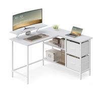 VASAGLE Escritorio en Forma de L, Esquinero, con 2 Amplios Cajones, Mesa con Soporte para Monitor, para Esquina, con Estante Ajustable, para Oficina Casa, Blanco Arce LWD097W01