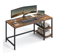VASAGLE Escritorio, Escritorio con 2 Estantes a la Izquierda o a la Derecha, Mesa de Trabajo, para Salón Oficina, Estructura de Acero, Industrial, Marrón Rústico y Negro Tinta LWD55X