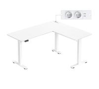 VASAGLE Escritorio Esquinero en L Ajustable en Altura, 160 x 140 cm | Estante para Regleta, 2 Tomas CA, 2 Puertos USB-A, para Oficina, Blanco Nube y Blanco Mate, Colección BALOK LSD264W01