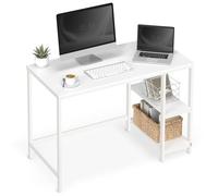 VASAGLE Escritorio, Mesa de Ordenador, con 2 Estante a la Izquierda o a la Derecha, para Oficina, Dormitorio, Estructura de Acero, Moderno, Blanco Arce LWD047W44