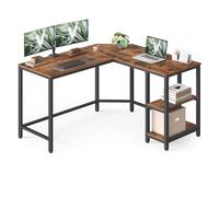 VASAGLE Escritorio, Mesa de Ordenador en Forma de L, 120 x 130 x 76 cm, Esquina con 2 Estantes, Ahorra Espacio, para Oficina Casa, Juegos, Marrón Rústico y Negro Tinta LWD123K01
