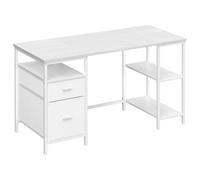 VASAGLE Escritorio, Mesa de Ordenador, Mesa de Oficina, con 3 Estantes, 2 Cajones, 140 x 60 x 76 cm, para Oficina, Salón, Estilo Moderno, Blanco Arce y Blanco Nube LWD104WF01