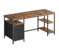 VASAGLE Escritorio, Mesa de Ordenador, Mesa de Oficina, con 3 Estantes, 2 Cajones, 60 x 160 x 76 cm, para Oficina, Salón, Estilo Moderno, Marrón Rústico y Negro Mate LWD105K01