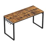 VASAGLE Escritorio, Ordenador, Mesa 8 Ganchos, 140 x 60 x 75 cm, para Estudio, Oficina, Fácil de Montar, Metal, Diseño Industrial, Marrón Rústico y Negro LWD59X