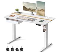 VASAGLE Escritorio Regulable en Altura, Mesa Regulable, Enchufe y Cajón, 60 x 120 cm de Encimera, Ajuste Continuo, 4 Funciones de Memoria de Altura, Blanco LSD112W01