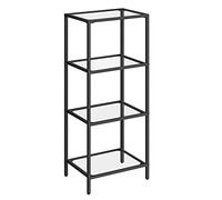 VASAGLE Estante de Almacenamiento de baño, Estante de Almacenamiento de Vidrio Templado, Unidad de Almacenamiento de 4 Niveles, fácil de Montar, para Sala de Estar, Dormitorio, Oficina, Negro
