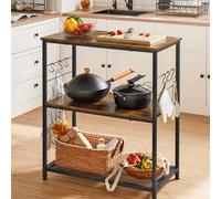 VASAGLE Estante Kitchen Island, Estante Baker, Soporte para microondas, con de Metal, 3 estantes Abiertos, 6 Ganchos, 80 x 40 x 90 cm, Industrial, rstico