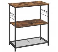 VASAGLE Estante Kitchen Island, Estante Baker, Soporte para microondas, con Marco de Metal, 3 estantes Abiertos, 6 Ganchos, 80 x 40 x 90 cm, Industrial, rústico, marrón y Negro KKI002B01
