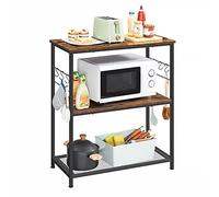 VASAGLE Estante Kitchen Island, Estante Baker, Soporte para microondas, con Marco de Metal, 3 estantes Abiertos, 6 Ganchos, 80 x 40 x 90 cm, Industrial, rústico, marrón y Negro KKI002B01