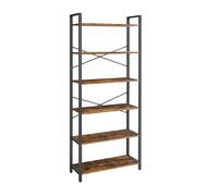 VASAGLE Estantería Alta de 6 Niveles, Estantería Grande con Marco de Acero, Estantería Independiente para Salón, Dormitorio, Oficina, Estudio, 30 x 80 x 186 cm, Marrón Rústico y Negro/Marrón Camello y
