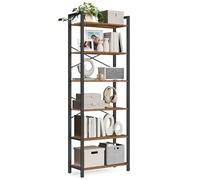 VASAGLE Estantería Alta de 6 Niveles, Librería con Marco de Acero, para Salón, Dormitorio, Oficina, Estudio, 30 x 66 x 186 cm, Estilo Industrial, Marrón Rústico y Negro Tinta LLS062B01