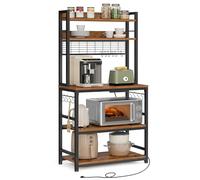 VASAGLE Estanteria Cocina con 4 Enchufes y 2 Puertos USB, Mueble Microondas | Mueble Auxiliar, 80 x 40 x 171 cm, 14 Ganchos, Estante Ajustable, Colección BARNET KKS025B01EU