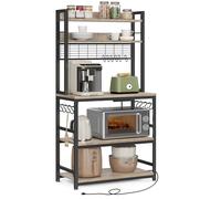 VASAGLE Estanteria Cocina con 4 Enchufes y 2 Puertos USB, Mueble Microondas | Mueble Auxiliar, 80 x 40 x 170 cm, 14 Ganchos, Estante Ajustable, Colección BARNET KKS025B02EU