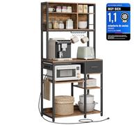 VASAGLE Estanteria Cocina con Multienchufe, Cajón de Tela, 12 Ganchos | Mueble Auxiliar de Cocina, Estante de Microondas, 80 x 40 x 180,8 cm, Colección BARNET KKS015K03
