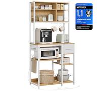 VASAGLE Estanteria Cocina con Multienchufe, Cajón de Tela, 12 Ganchos | Mueble Auxiliar de Cocina, Estante de Microondas, 80 x 40 x 180,8 cm, Colección BARNET KKS015Y02