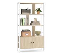 VASAGLE Estanteria con Puertas, Librería de 4 Niveles, Estanterias Almacenaje, Armario de Libros, Marco de Acero, para Salón, Estudio, Oficina, Cocina, Moderno, Beige Natural y Blanco Nube LBC022LL01