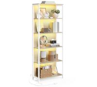 VASAGLE Estantería de 6 Niveles con Luz LED, 60 x 30,3 x 178 cm | Estanteria Libros con Luces Ajustables, Marco de Acero, para Sala de Estar, Beige y Blanco, Colección BARNET LLS120LL01