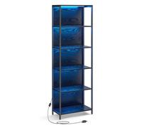 VASAGLE Estantería de 6 Niveles con Luz LED, 60 x 30,3 x 178 cm | Estanteria Libros con Luces Ajustables, Marco de Acero, para Sala de Estar, Negro, Colección BARNET LLS120B57