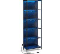 VASAGLE Estantería de 6 Niveles con Luz LED, Librería con Luces Ajustables, Marco de Acero, 30,3 x 60 x 178,6 cm, para Sala de Estar, Dormitorio, Oficina, Negro Ébano