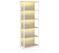 VASAGLE Estantería de 6 Niveles con Luz LED, Librería con Luces Ajustables, Marco de Acero, 30,3 x 60 x 178,6 cm, para Sala de Estar, Dormitorio, Oficina, Beige Natural Beige Natural