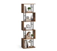 VASAGLE Estantería de 6 Niveles, en Forma de S, 38 x 24 x 157,2 cm | Librería, Estante de Madera y Acero, para Salón, Oficina, Marrón Rústico y Negro Mate, Colección BARNET LLS172KD01
