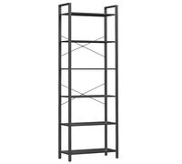 VASAGLE Estantería de 6 Niveles, estantería para Oficina, Estudio, Sala de Estar, Dormitorio, 30 x 66 x 186 cm, Industrial, Negro ébano y Tinta Negra LLS062B56