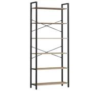 VASAGLE Estantería de 6 Niveles, estantería para Oficina, Estudio, Sala de Estar, Dormitorio, 30 x 80 x 186 cm, Industrial, marrón Camello y Tinta Negra LLS082B50
