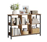 VASAGLE Estantería de Almacenamiento de 2 Niveles, Librería, Estantería Independiente con 6 Compartimiento, Salón, Estudio, Cocina, 33 x 120 x 80 cm, Marrón Rústico y Negro LLS104B01