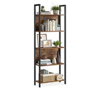 VASAGLE - Estantería de Almacenamiento, Estante de Cocina, 5 Niveles, Marco de Acero Estable, para Oficina, Entrada, salón, Estilo Industrial, marrón rústico y Negro LLS025B01