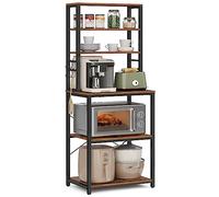 VASAGLE Estantería de Cocina, 6 Estantes y 6 Ganchos, 60 x 40 x 167 cm | Estantería de Panadería, para Microondas, Marco de Acero, Marrón Rústico y Negro Mate, Colección BARNET KKS024B01