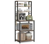 VASAGLE Estantería de Cocina, 6 Estantes y 6 Ganchos, 60 x 40 x 167 cm | Estantería de Panadería, para Microondas, Marco de Acero, Greige Mélange y Negro Mate, Colección BARNET KKS024B02