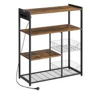 VASAGLE Estantería de Cocina con 2 Cestas de Malla, Estantería para Microondas, Estación de Carga, con Estantes y Ganchos, 35 x 80 x 93,5 cm, Estilo Industrial, Marrón Rústico y Negro Tinta KKS196K01
