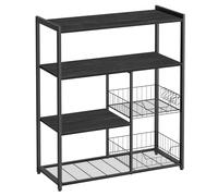 VASAGLE Estantería de Cocina con 2 Cestas de Malla Metálica, con Estantes y Ganchos, Estantería para Microondas, 35 x 80 x 93,5 cm, Gris Cárbon y Negro KKS096B22