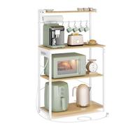 VASAGLE Estantería de Cocina con Enchufe Múltiple, Barra de Café de 4 Niveles con Estante Ajustable, 8 Ganchos S, Soporte de Microondas, 40 x 45 x 140 cm, Roble Dorado y Blanco Nube KKS013YA05