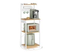 VASAGLE Estantería de Cocina con Enchufe Múltiple, Barra de Café de 4 Niveles con Estante Ajustable, 8 Ganchos S, Soporte de Microondas, 40 x 45 x 140 cm, Roble Dorado y Blanco Nube KKS013YA02