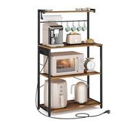 VASAGLE Estantería de Cocina con Enchufe Múltiple, Barra de Café de 4 Niveles con Estante Ajustable, 8 Ganchos S, Soporte de Microondas, 40 x 80 x 140 cm, Marrón Rústico y Negro Tinta KKS029KD02