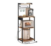 VASAGLE Estantería de Cocina con Enchufe Múltiple, Barra de Café de 4 Niveles con Estante Ajustable, 8 Ganchos S, Soporte de Microondas, 40 x 45 x 140 cm, Roble Dorado y Blanco Nube KKS013YA07