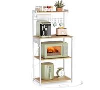 VASAGLE Estantería de Cocina con Enchufe Múltiple, Barra de Café de 4 Niveles con Estante Ajustable, Soporte de Microondas y Toallas, 40 x 60 x 140 cm, Roble Dorado y Blanco Nube KKS014Y02