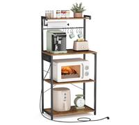 VASAGLE Estantería de Cocina con Enchufe Múltiple, Barra de Café de 4 Niveles con Estante Ajustable, Soporte de Microondas y Toallas, 40 x 60 x 140 cm, Marrón Rústico y Negro Tinta KKS014K02