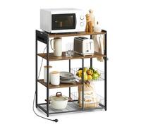 VASAGLE Estantería de Cocina con Enchufes, 2 Cestas de Malla, Estantería para Microondas, con Estantes y Ganchos, 35 x 80 x 93,5 cm, Estilo Industrial, Marrón Rústico y Negro Tinta KKS196K01