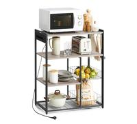 VASAGLE Estantería de Cocina con Enchufes, 2 Cestas de Malla, Estantería para Microondas, con Estantes y Ganchos, 35 x 80 x 93,5 cm, Estilo Industrial, Greige Mélange y Negro Tinta KKS196K02