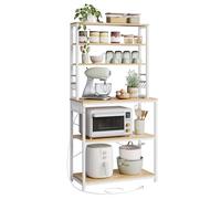 VASAGLE Estantería de Cocina con Enchufes, Estantería de Pie para Cocina, Estantería para Microondas, 6 Estantes y 6 Ganchos, Marco de Acero, 40 x 80 x 167 cm, Roble Dorado y Blanco Nube KKS119Y02