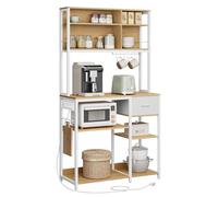 VASAGLE Estantería de Cocina con Multienchufe, Armario de Cocina, 40 x 100 x 180,4 cm, Estante de Microondas, Cajón de Tela, 12 Ganchos, Roble Dorado y Blanco Nube KKS027Y02