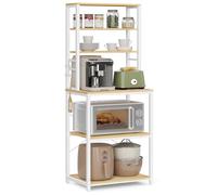 VASAGLE Estantería de Cocina, Estantería de Panadería, 6 Estantes y 6 Ganchos, para Microondas, Marco de Acero, Rústica, 40 x 60 x 167 cm, Roble Dorado y Blanco Nube KKS024W09