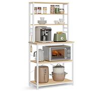 VASAGLE Estantería de Cocina, Estantería de Panadería, 6 Estantes y 6 Ganchos, para Microondas, Marco de Acero, Industrial, 40 x 80 x 167 cm, Roble y Blanco KKS019W09