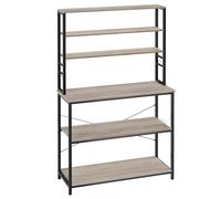 VASAGLE Estantería de Cocina, Estantería de Panadería, 6 Estantes y 6 Ganchos, para Microondas, Marco de Acero, Industrial, 40 x 100 x 167 cm, Greige Mélange y Negro Tinta KKS039K02